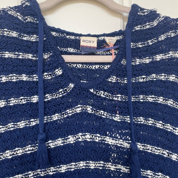 Roxy Smoke Signal Striped Hooded Open Knit Sweater - Picture 3 of 9